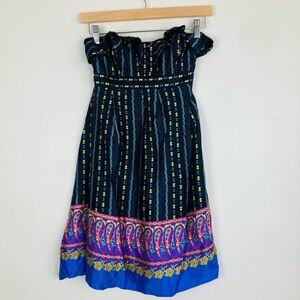 Vintage Betsey Johnson Y2K black print babydoll strapless dress. Size 2